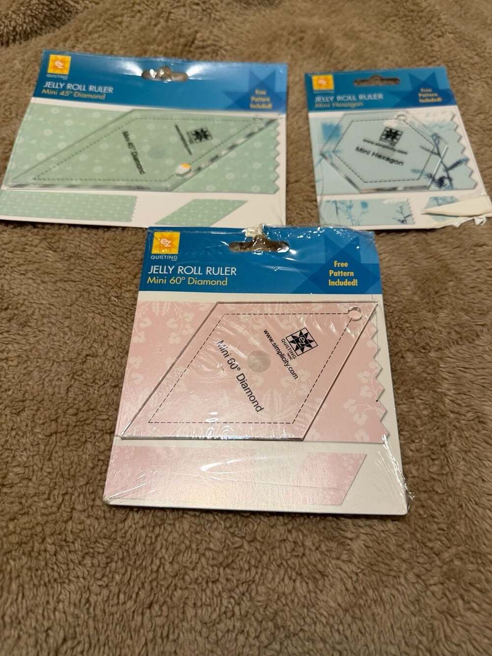 EZ Quilting Jelly Roll Ruler Lot of 3 Mini Diamond Hexagon Acrylic Tools